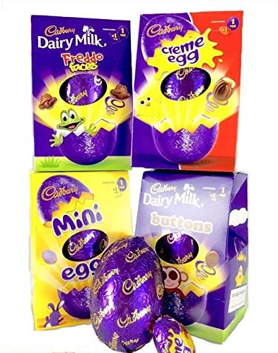 Cadbury Medium Easter Eggs Chocolate Gifts. Bundle of 4 Creme Buttons Mini Eggs