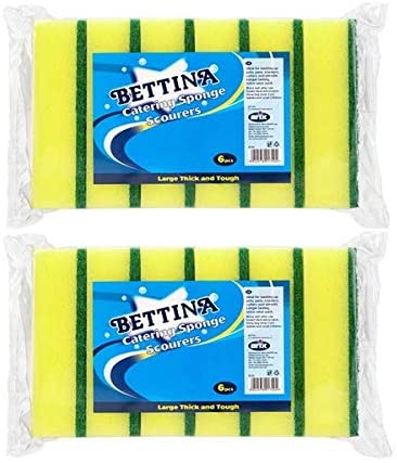 12pk Catering Sponge Scourers | Heavy Duty Scrub Sponge | Large, Thick & Tough | Sponge Size: 14 x 10 x 4cm | 2 x Pack of 6|