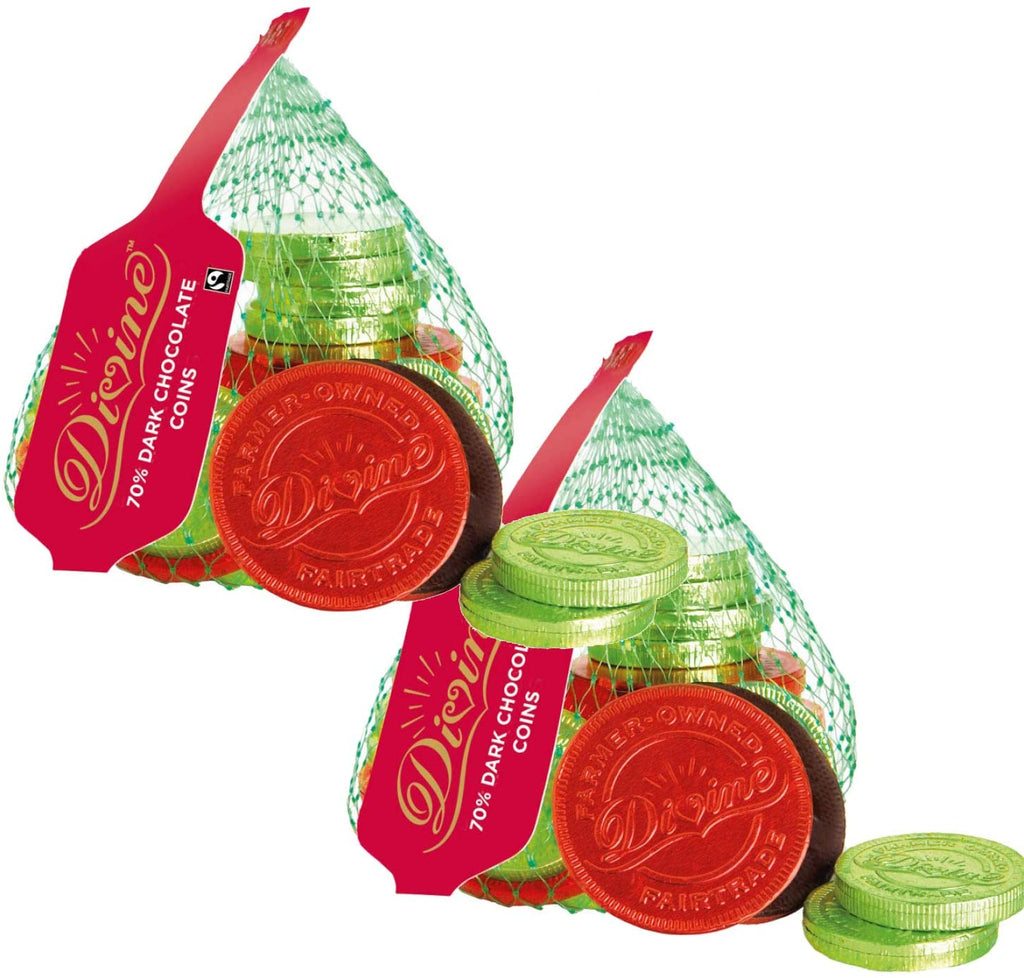 Divine Fairtrade Dark Chocolate Coins 65g (Pack of 2)