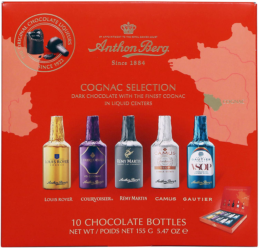 Anthon Berg - Chocolate Liqueurs - 5 Premium French Cognacs - 10 bottles 155g - With a Delicious Liquid Filling