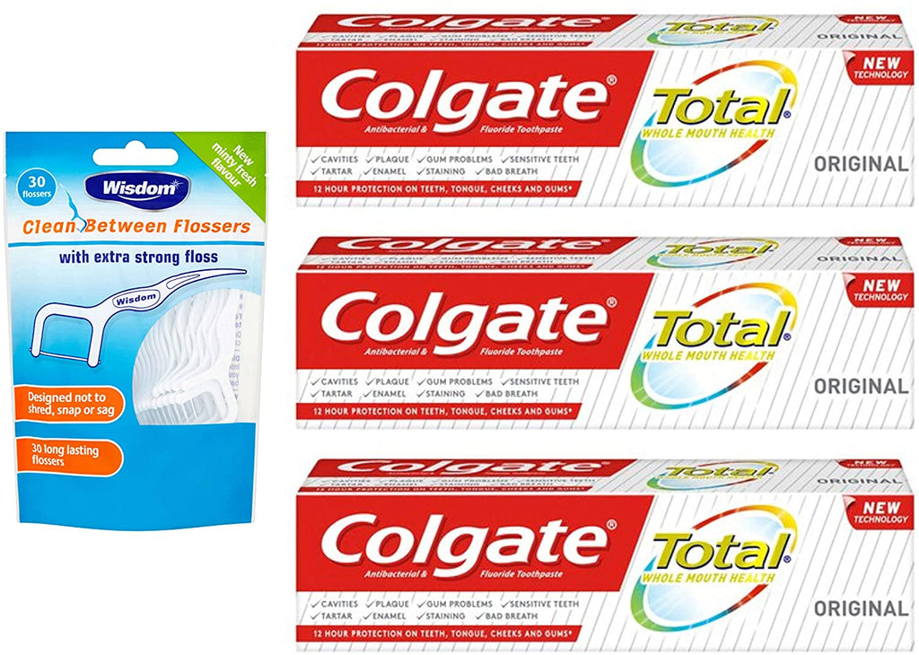 Colgate Total Whole Mount Health Toothpaste Pack of 3 with Wisdom Flosser