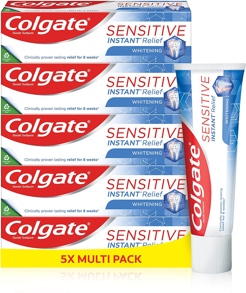 Colgate Sensitive Instant Relief Whitening Toothpaste 75 ml Pack of 5, Blocks Pain Instantly, Prevents Sensitivity, Gently Removes Stains (5 x 75 ml)