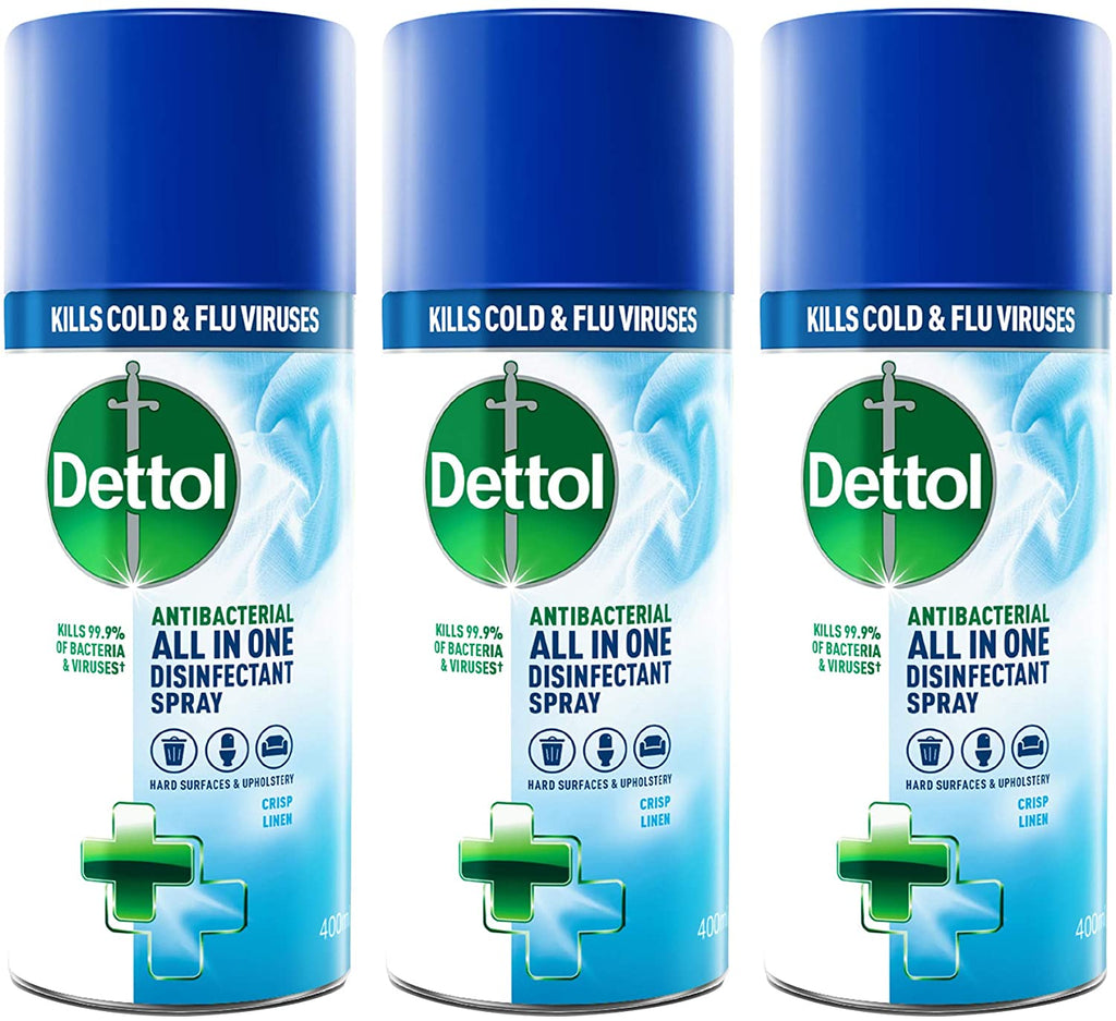Dettol All-in-One Disinfectant Spray Crisp Linen, 400 ml, Pack of 3 (Packaging May Vary)