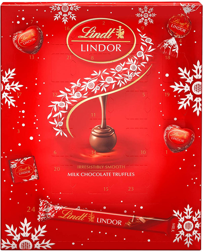 Lindt Milk Lovers Advent Calendar, 24 Assorted Milk Chocolate Surprises, Milk Chocolate Truffles, Hearts and Squares With Smooth Melting Filling, 315 g